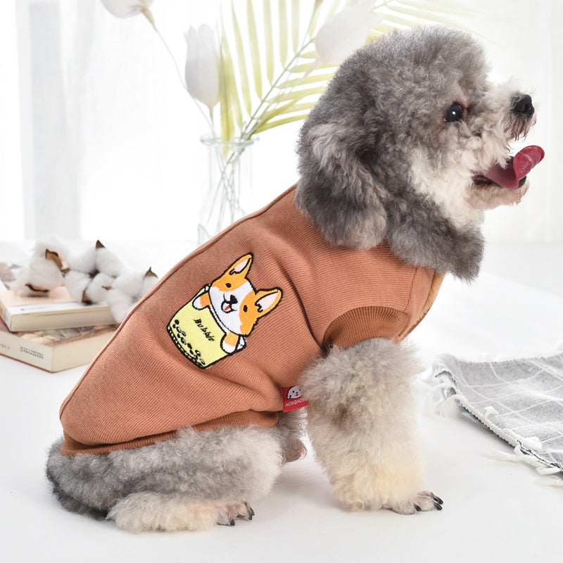 Dog Padded Coat Dog Clothes Winter Puppy Coat Pearl Milk Tea Corgi Coat