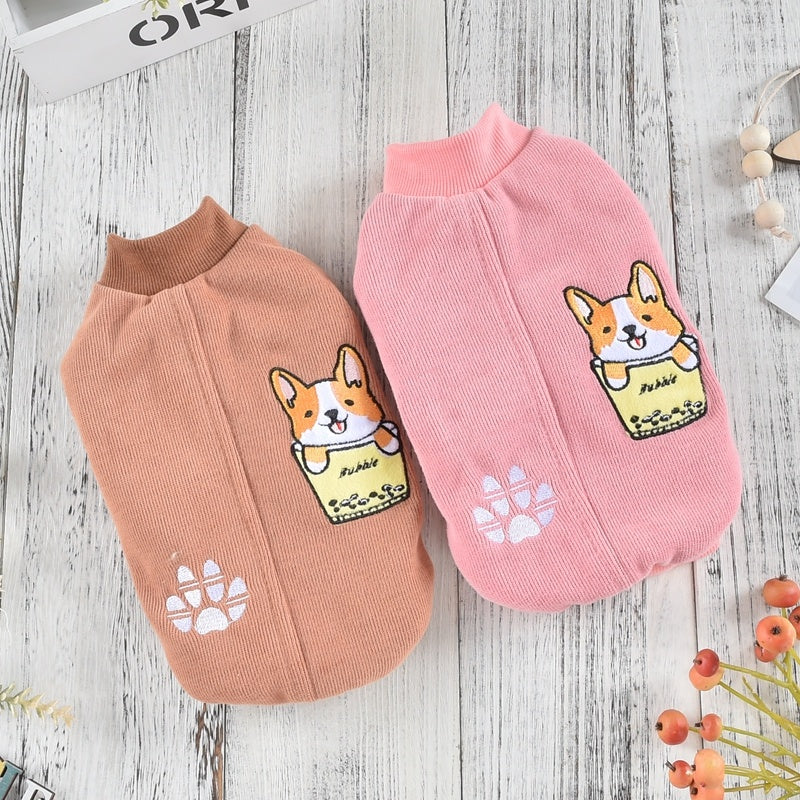 Dog Padded Coat Dog Clothes Winter Puppy Coat Pearl Milk Tea Corgi Coat