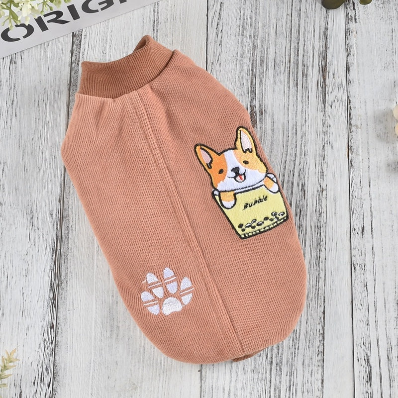 Dog Padded Coat Dog Clothes Winter Puppy Coat Pearl Milk Tea Corgi Coat